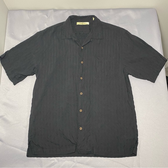 Tommy Bahama Hawaiian Button Up Shirt Adult Men's L Silk Short Sleeve Black - Picture 1 of 9